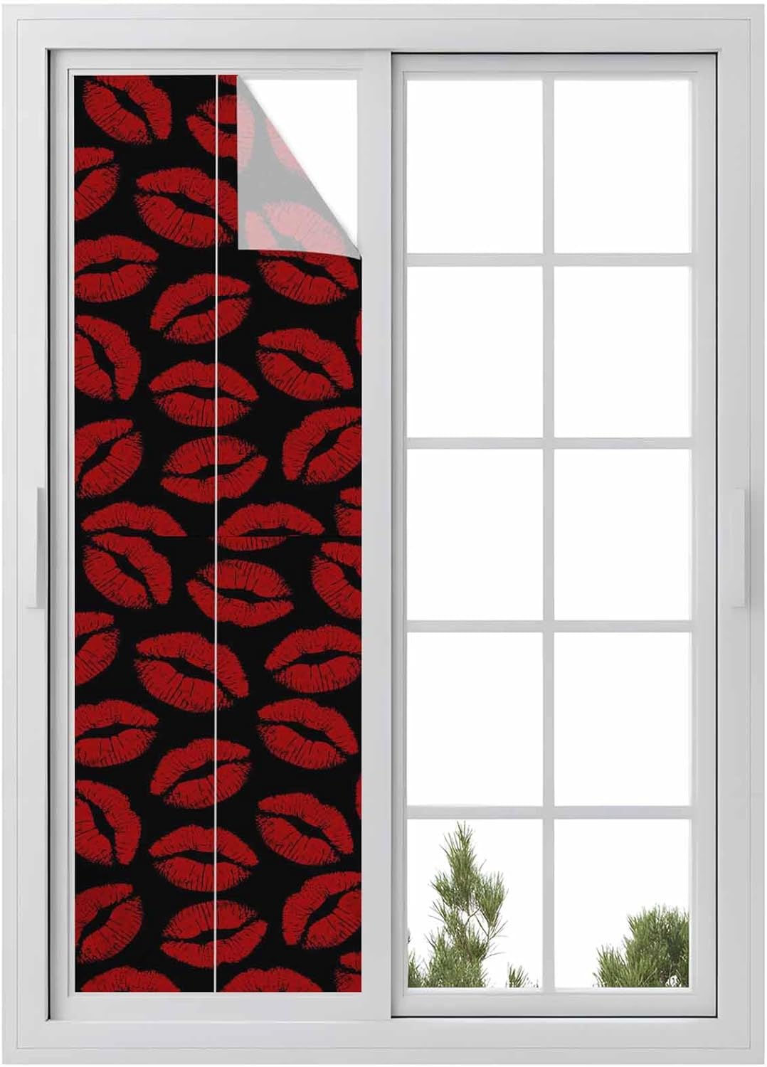 Window Privacy Film Frosted, Red Lips Reusable Static Cling Window Tints, Modern Abstract Romantic Texture Aesthetic Heat Control Windows Films for Offices, Balcony, 29.5 x 118 Inches