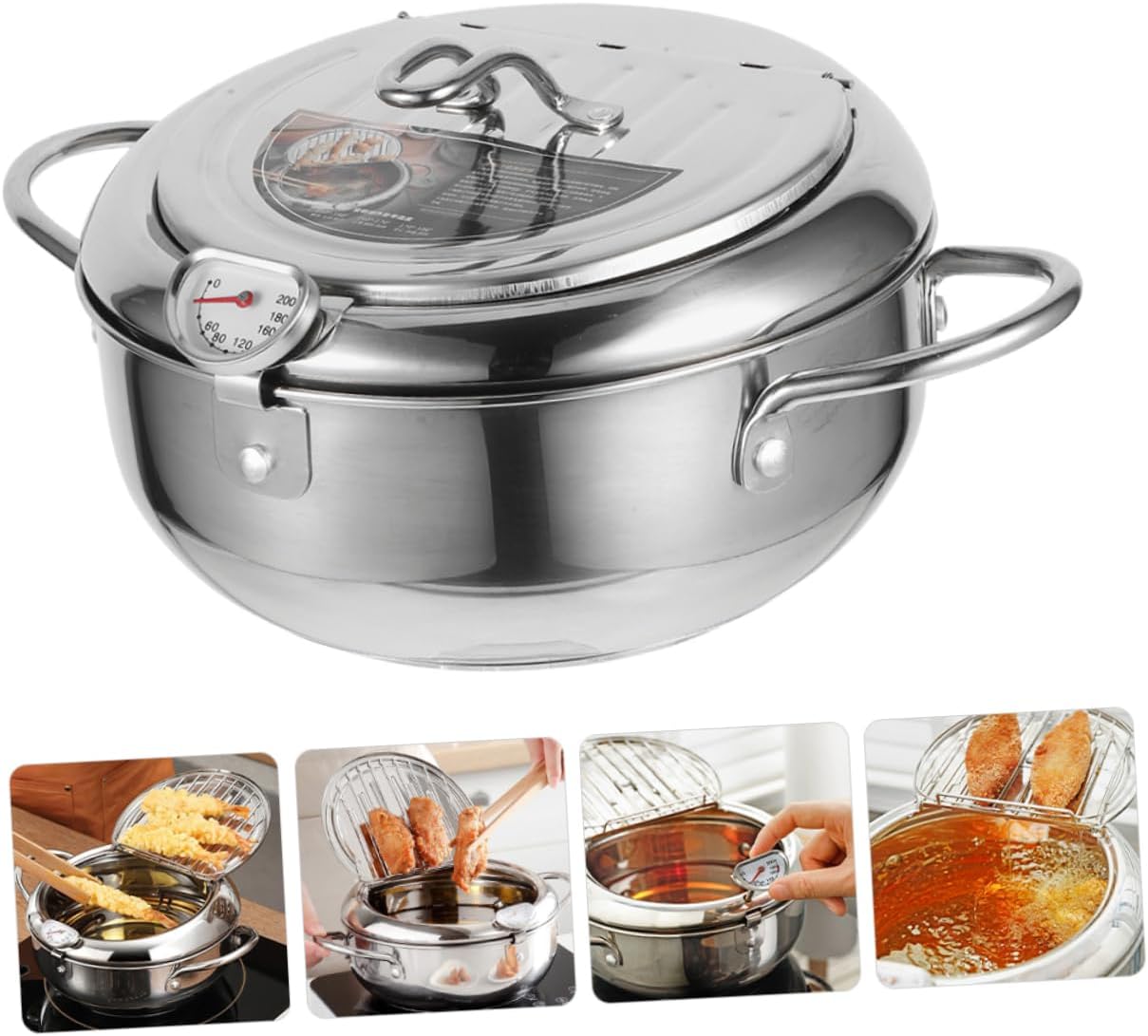 Japanese Tempura Deep Fryer Pot Stainless Steel Cooking Pot Fry Basket 3L Capacity for Home Cooking and Deep Frying