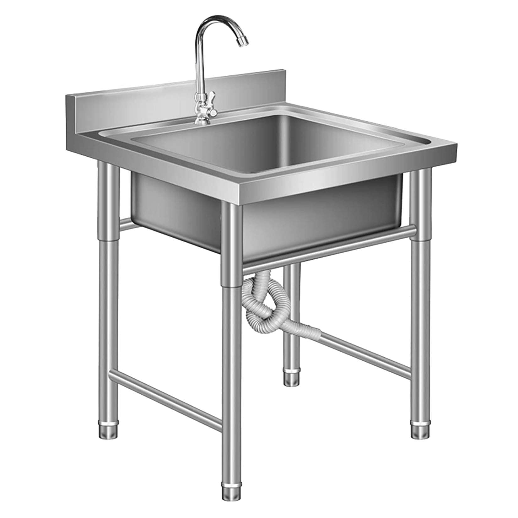 HCZKIUJY Kitchen Utility Sink,Single Bowl 1 Compartment Commercial Kitchen Sink, 304 Stainless Steel Sink with Faucet, Freestanding Prep & Utility for Restaurant, Laundry Room, Ga(19.6x19.6x31.4in)