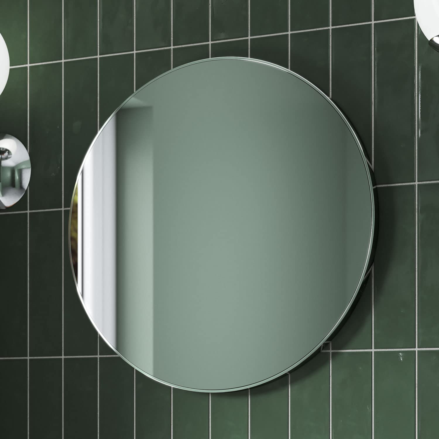 Pebble Grey Chrome Bathroom Circle Mirror 600X600mm - Jett Rotatable Round Wall Mirror, Wall Mounted Decorative Vanity Bathroom Mirrors, Round Mirrors For Walls, Bedroom, Living Room, And Hallways