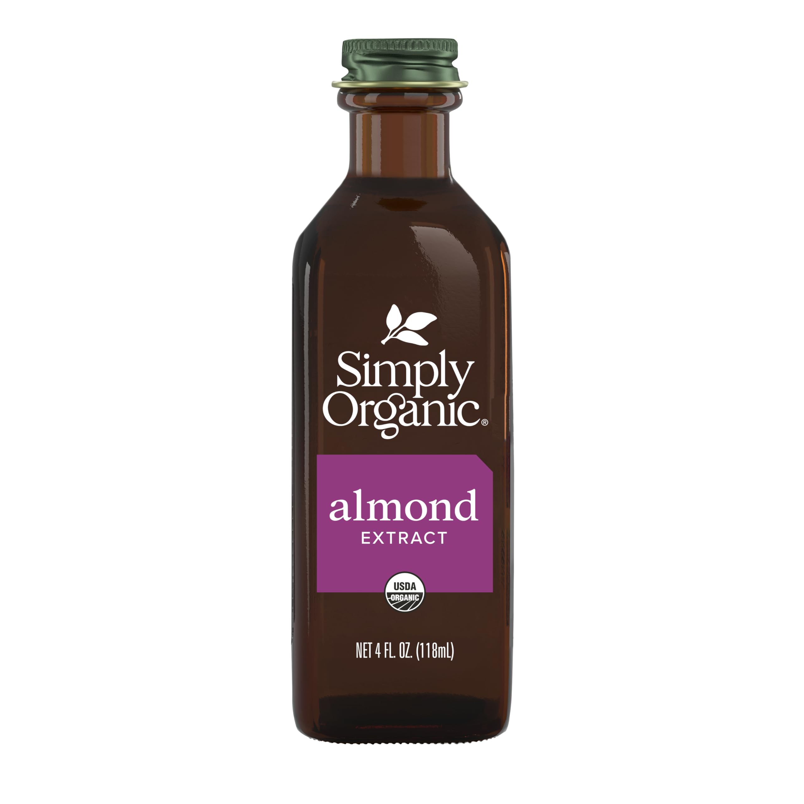 Simply Organic Almond Extract, 4 Ounce Glass Jar, Warm Sugar-free Vegan Flavor for Desserts, Coffee and Smoothies