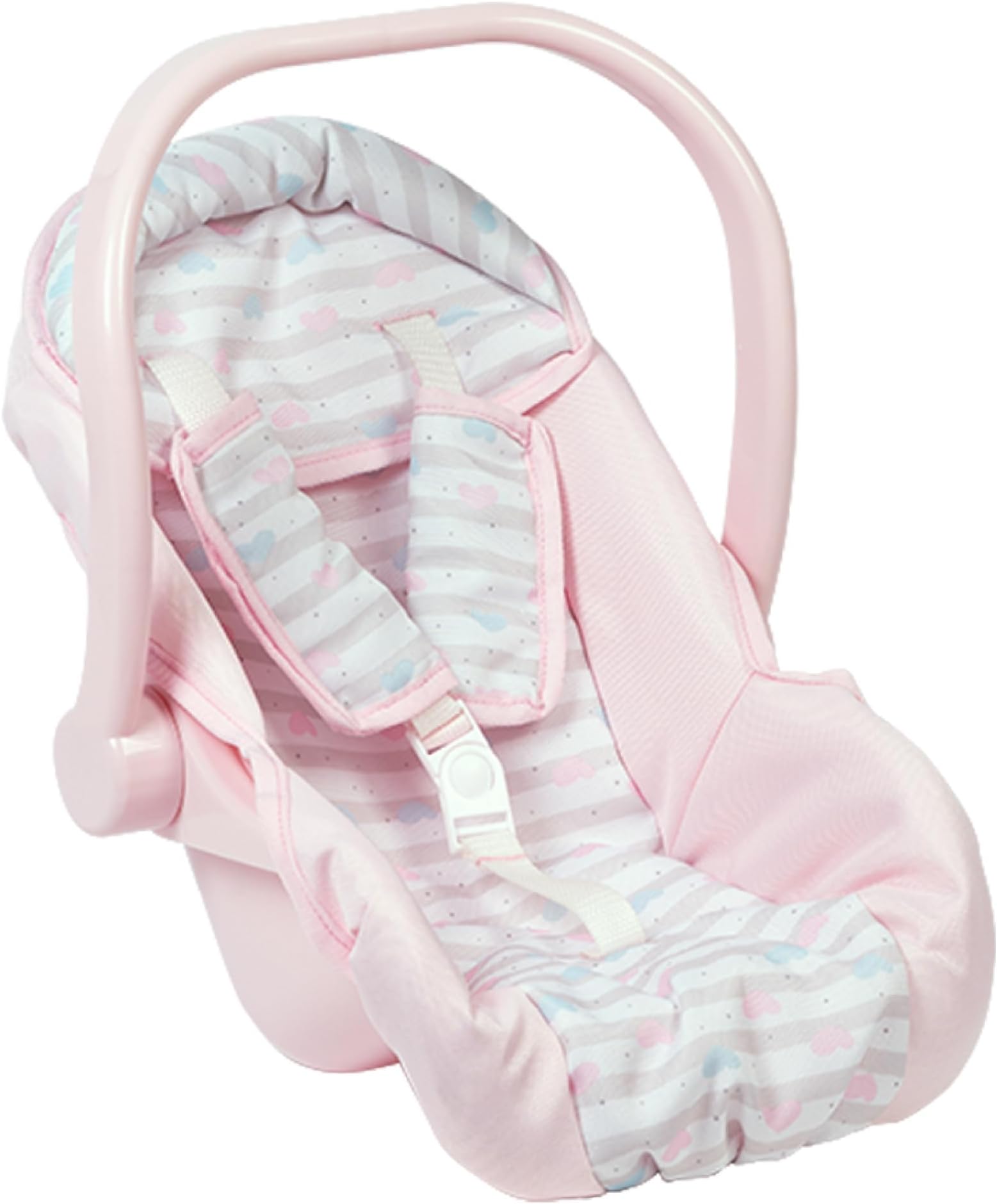 Baby Doll Car Seat - Pink Carrier, Fits Dolls Up to 20 inches, Stripe Hearts Design, Multicolor