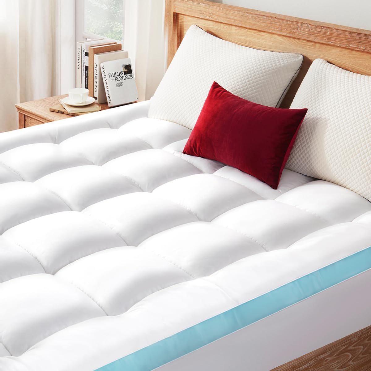 STWIENER King Mattress Topper, Pillow Top Mattress Topper for Back Pain Relief, Extra Thick Mattress Pad Deep Pockets for 8"-21", Soft Down Alternative Fill Mattress Protector, Blue Stripe King(78?x80?) Breathable & Thickened