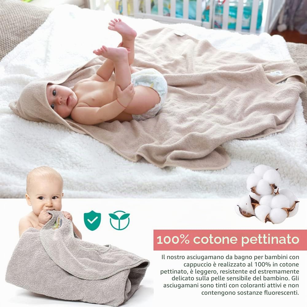 Asciugamano Morbido in Cotone per Neonati - Asciugamano da Bagno a Mani Libere e Grembiule - Regali Personalizzati per Neonati per Ragazzo e Ragazza (Cachi)