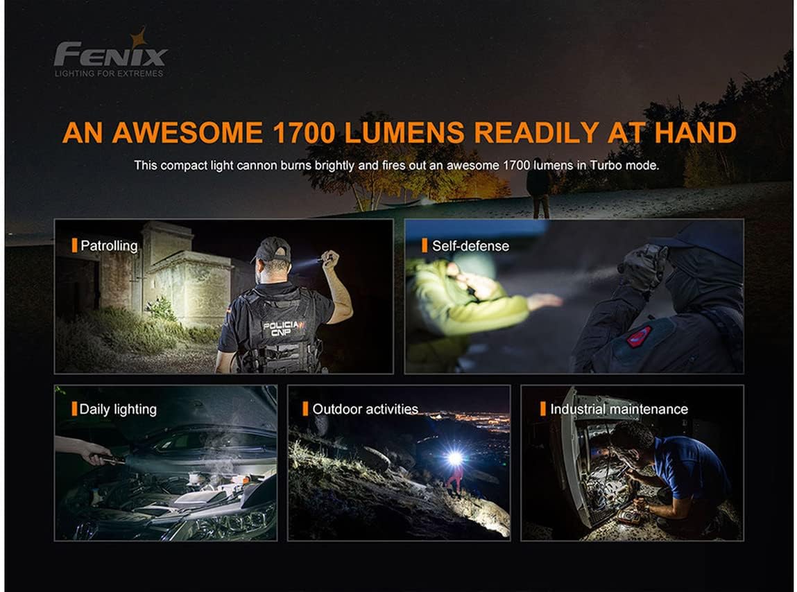 Fenix PD35 V3 1700 Lumens LED Tactical Flashlight, IP68 Waterproof, Aircraft Aluminum Construction, with a Rechargeable 2600 mAh Battery, Holster, and a USB Wall Plug
