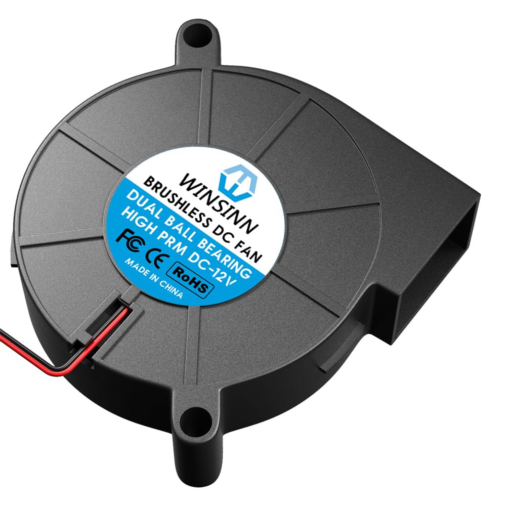 WINSINN Ventilateur souffleur 5015 50 mm 12 V 7500 PRM, imprimante 3D 12 V 12 V, turbine turbo à double roulement à billes, ventilateur de refroidissement sans balais 50 mm x 15 mm à 2 broches (lot de