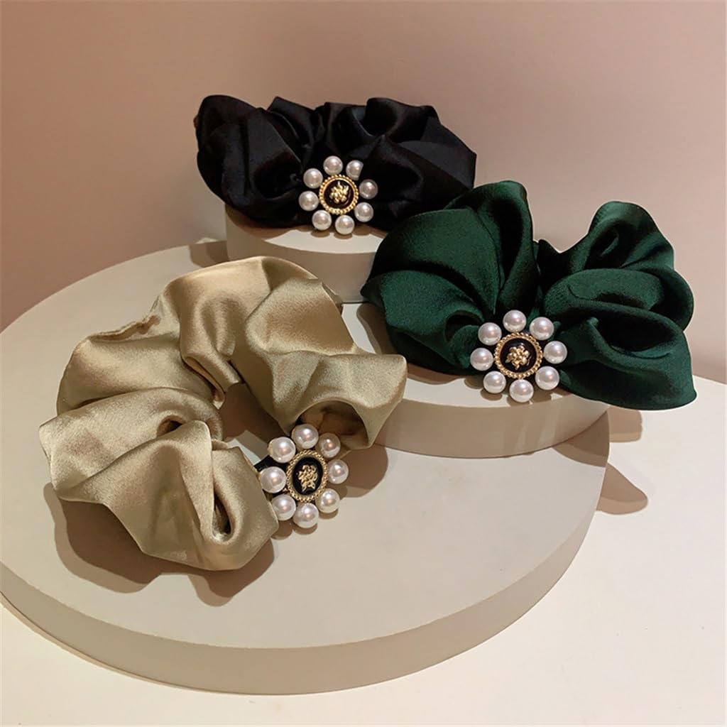 Retro Temperament Pearl Camellia Satin Fold Hair Circle Ornaments Female