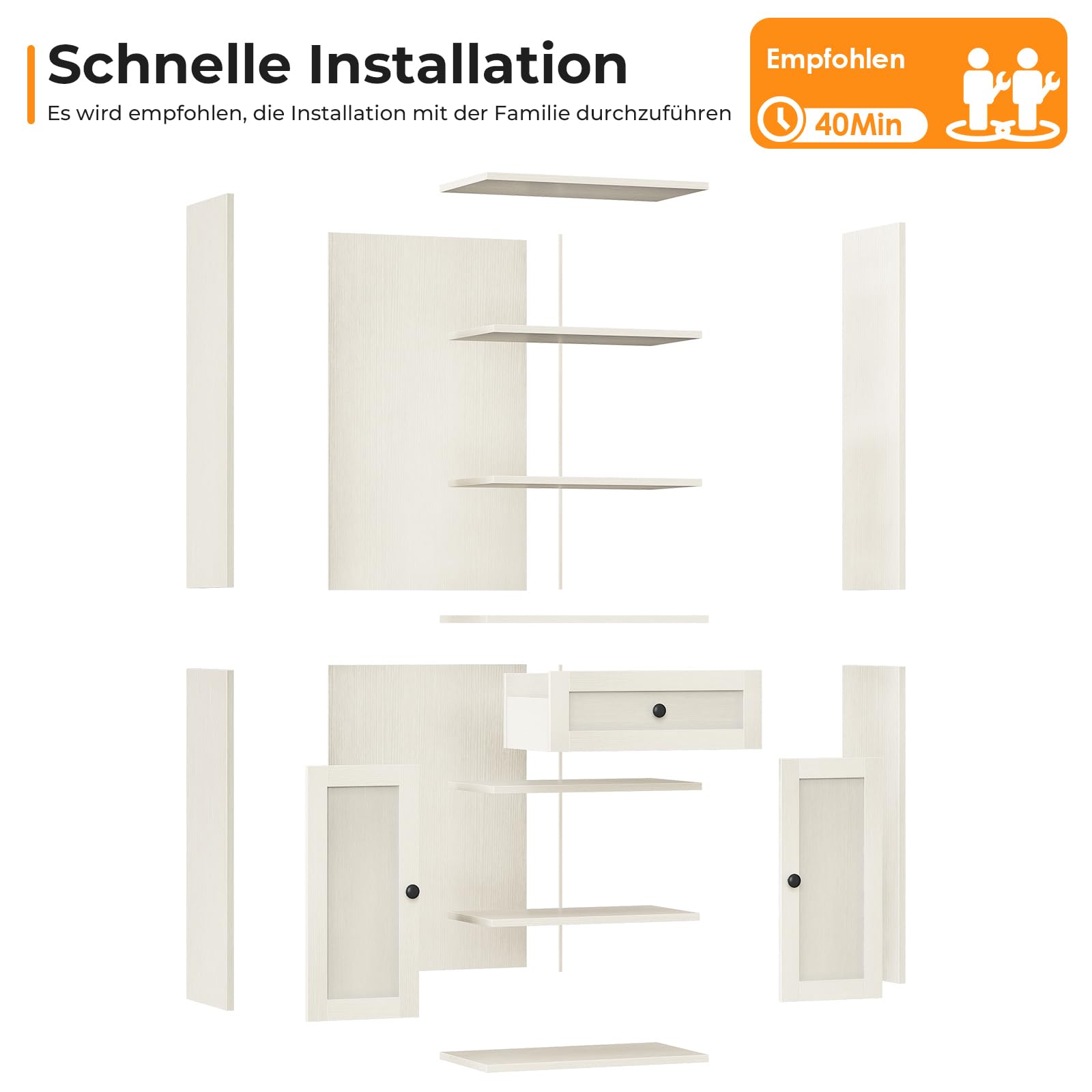 Coleshome Bücherregal mit Türen und Schrank Regal mit 5 Ebenen, Stehendes Etagenregal mit Schubladen zur Aufbewahrung und Präsentation für Zuhause, Büro, Wohnzimmer, Schlafzimmer, Weiß, 48x24x164.2