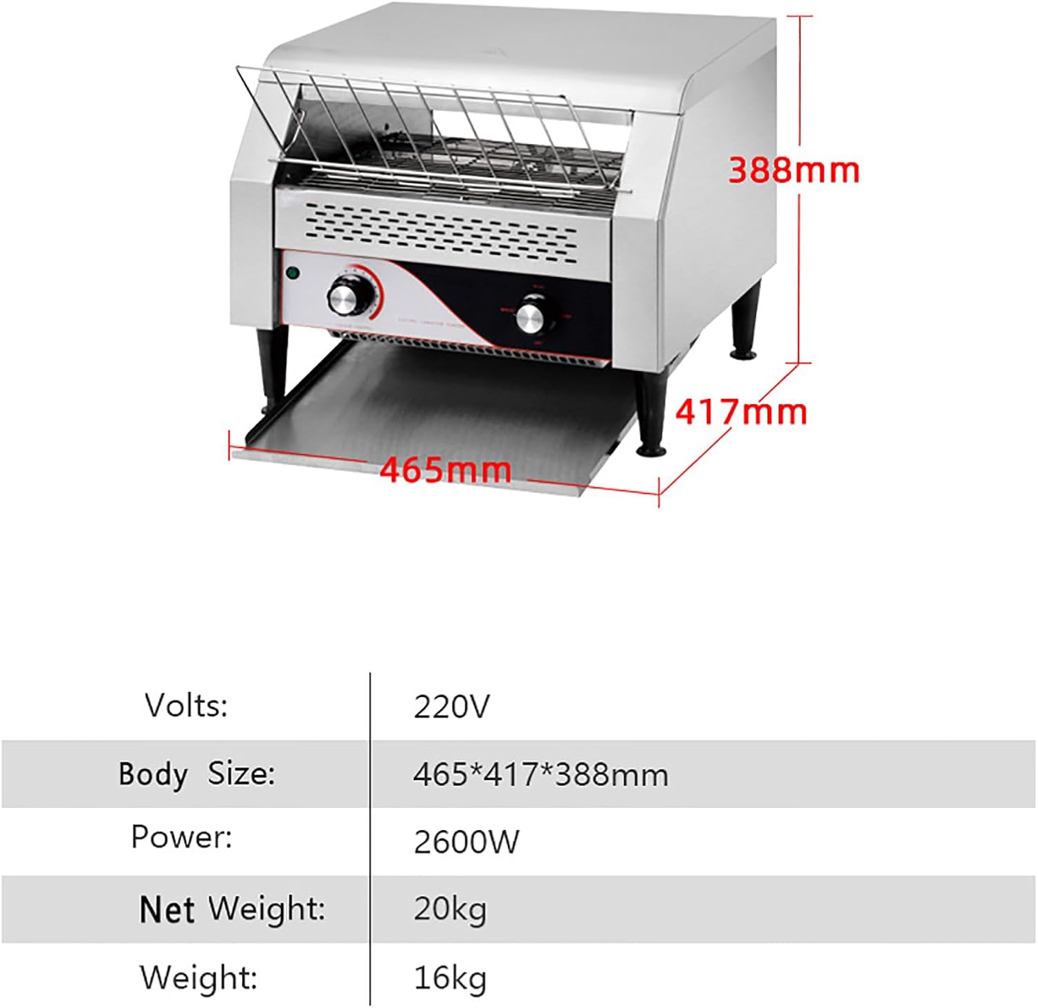 Commercial Conveyor Toaster, Automatic Toaster Oven with Front and Rear Bread Outlet Ports, 3 Baking Modes & 7 Heating Levels Optional, Toasting 450 Slices/HOU,