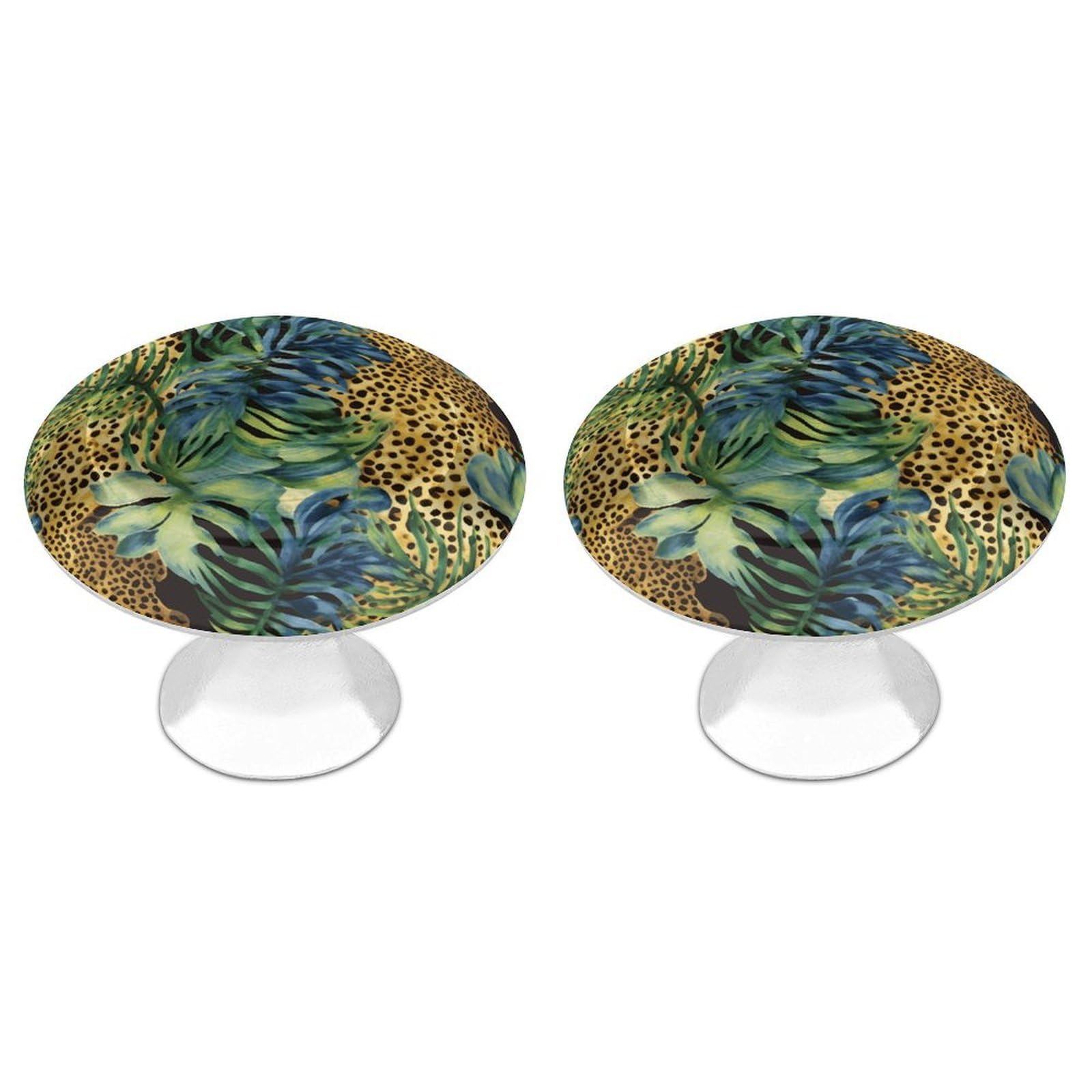 FekiLoot Print Animal Leopard Print Jungle Cabinet Knobs Simple Drawer Handles Aluminum Alloy Kitchen Pulls Round Cabinet Door Knobs with Screw Door Hardware for Dresser Cabinets 2 Pack