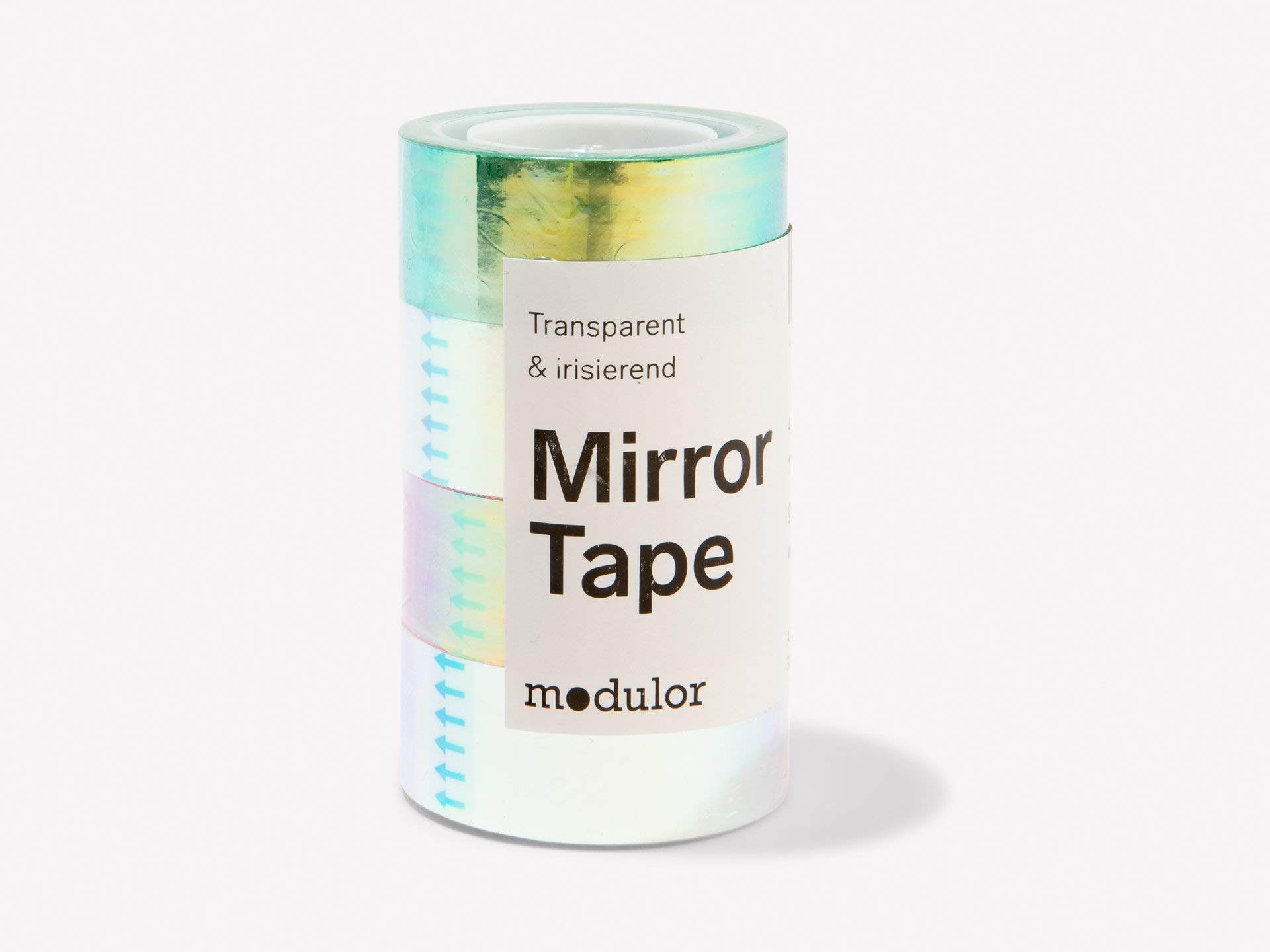 Modulor Set of 4 Multi Coloured Mirror Effect Iridescent Gift Wrap Tape 10m Length x 19mm Width, White,Green,Red - Image 2