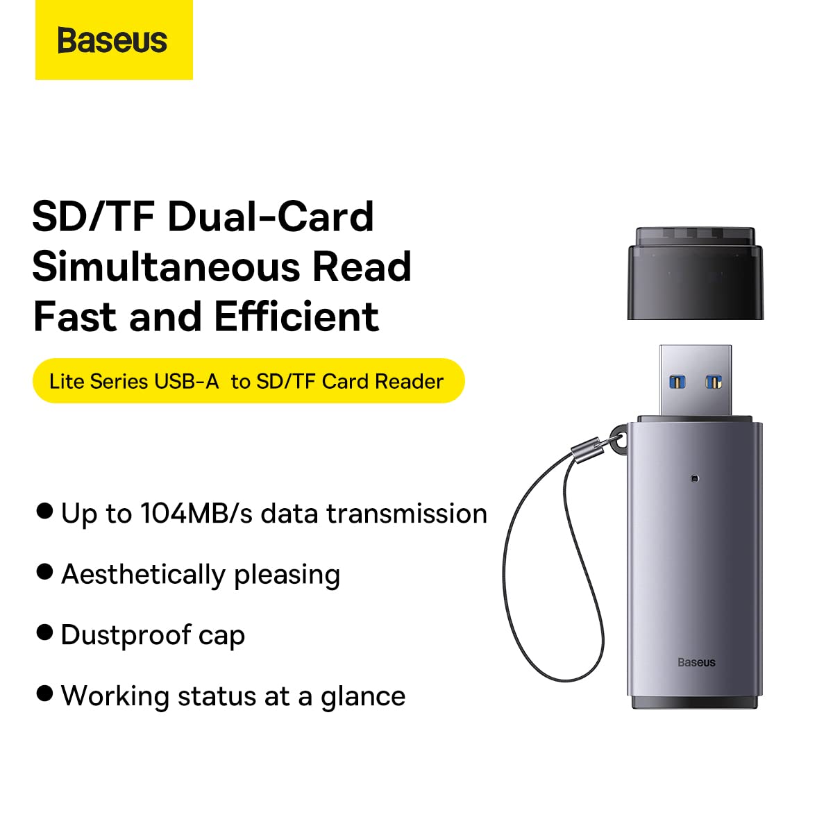 Baseus Seria Lite USB-A na SD/TF czytnik kart szary