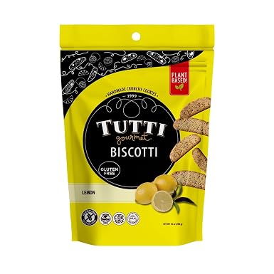 Tutti Gourmet Gluten Free Lemon Biscotti, 9.9 oz (283g) Resealable Cookie Bag – Vegan and Halal Snacks