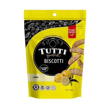 Tutti Gourmet Gluten Free Lemon Biscotti, 9.9 oz (283g) Resealable Cookie Bag – Vegan and Halal Snacks