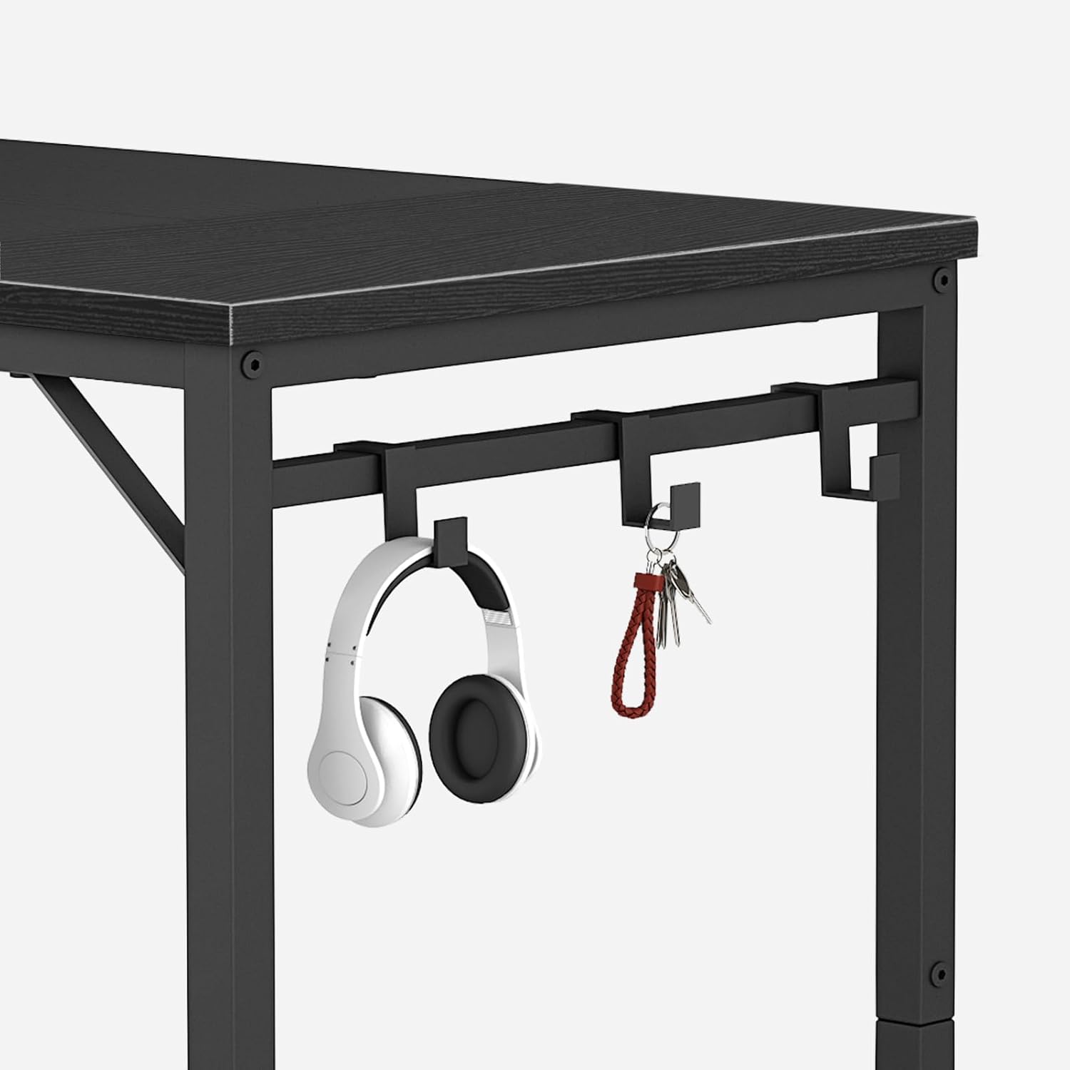 HOOBRO Computer Desk, Home Office Desk with Power Outlet, Modern Study Writing Desk with 3 Hooks for Study Room, Home Office, Sturdy and Stable, Easy to Assemble, Black BB40UDN01 - Image 6
