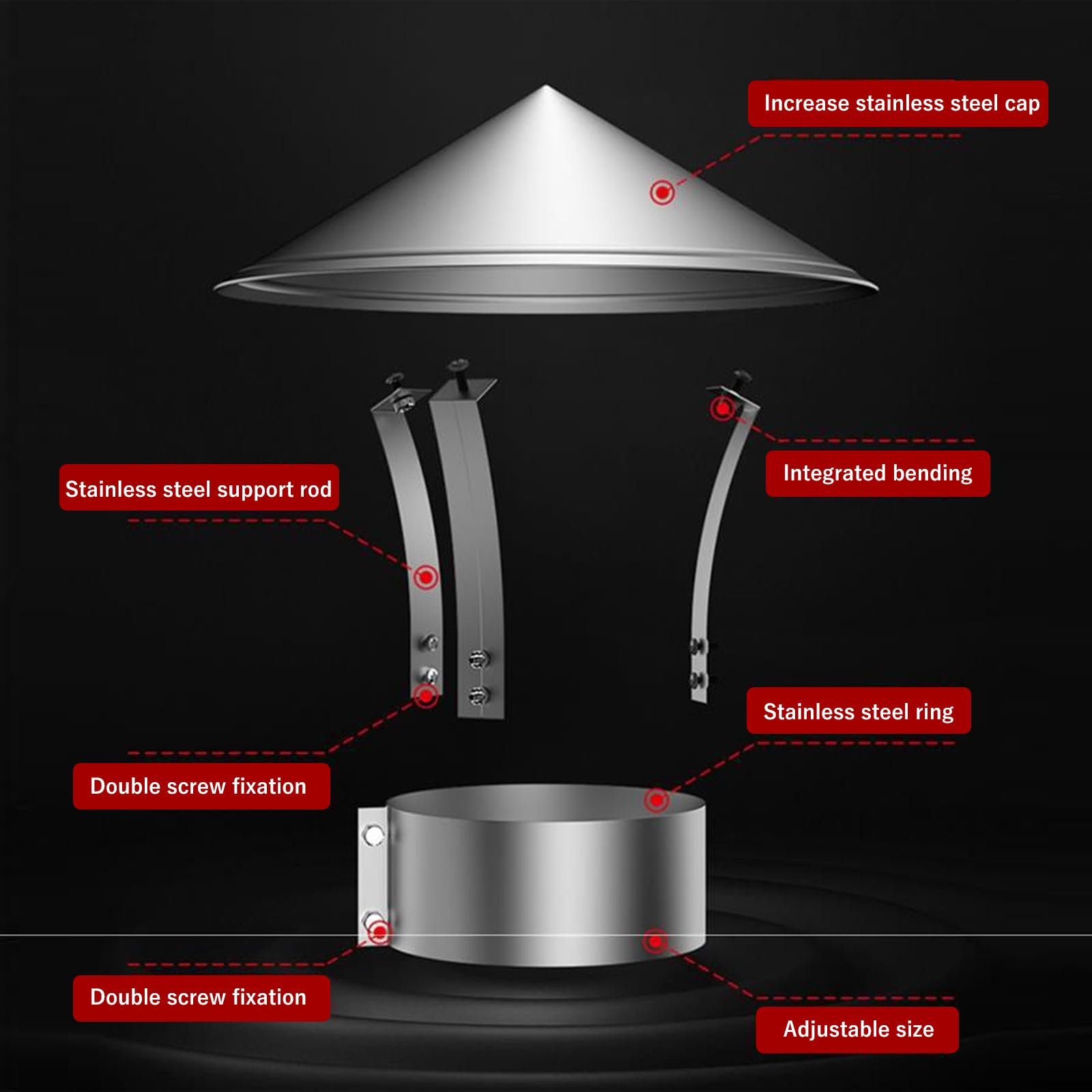 Cappa Per Camino In Acciaio Inossidabile,Comignolo Conico,Chimney Rain Cap,Comignolo Antipioggia Cappuccio,Cappa Per Tetto Per Camino Per Impermeabilizzazione E Antipioggia (200 mm)