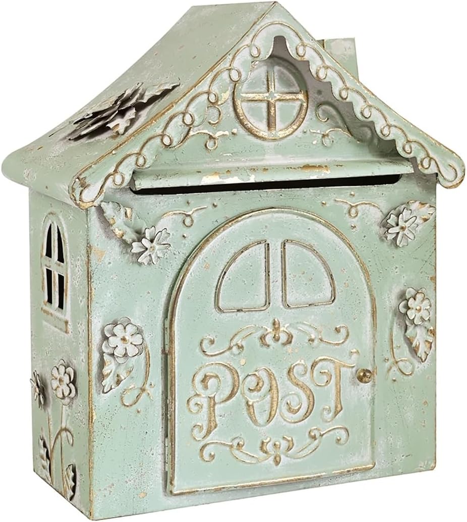 Security Postbox, Rust Proof Metal Post Box, Easy to Install Wall Mount, Medium Curbside Mailbox for Daily Letters Magazines and Packages(Light Green)
