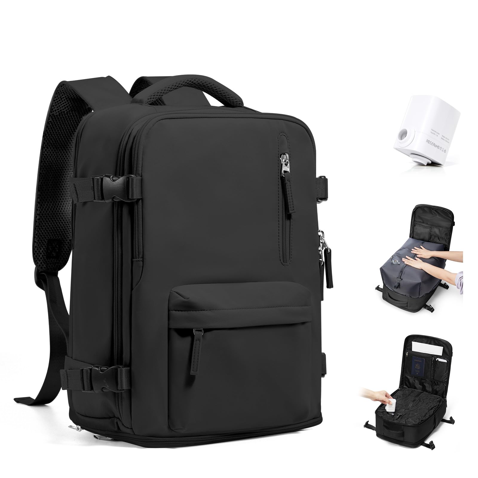 SZSYCN Zaino Sottovuoto Viaggio con Pompa Bagaglio a Mano Ryanair 40x30x20 | Borsa da Viaggio 40x30x20 Ryanair con Sottovuoto Borsa Antifurto Impermeabile Zaino Sottovuoto per Laptop da 16 Pollici