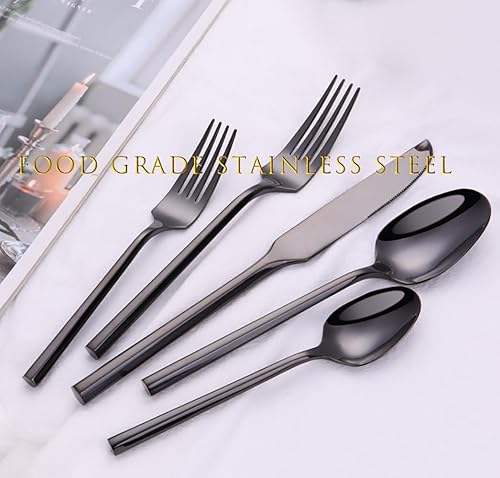 Miniatura 5 de Juego de utensilios negros de 40 piezas con mango hexagonal, juego de cubiertos negros de acero inoxidable 1810 para 8, juego de cubiertos