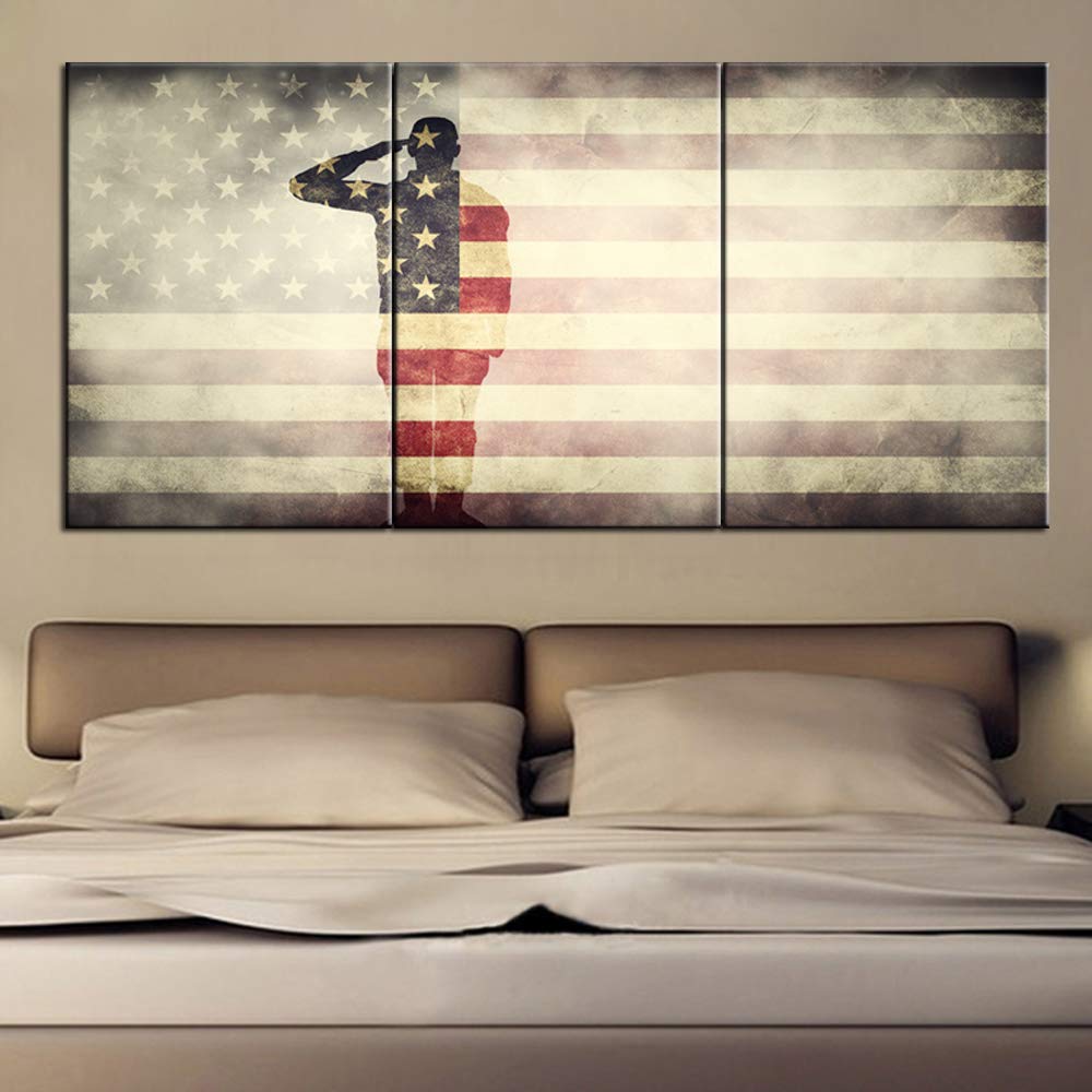 Tableau moderne drapeau amérindien pour habiller un grand mur vide de salon avec style en 3 toiles