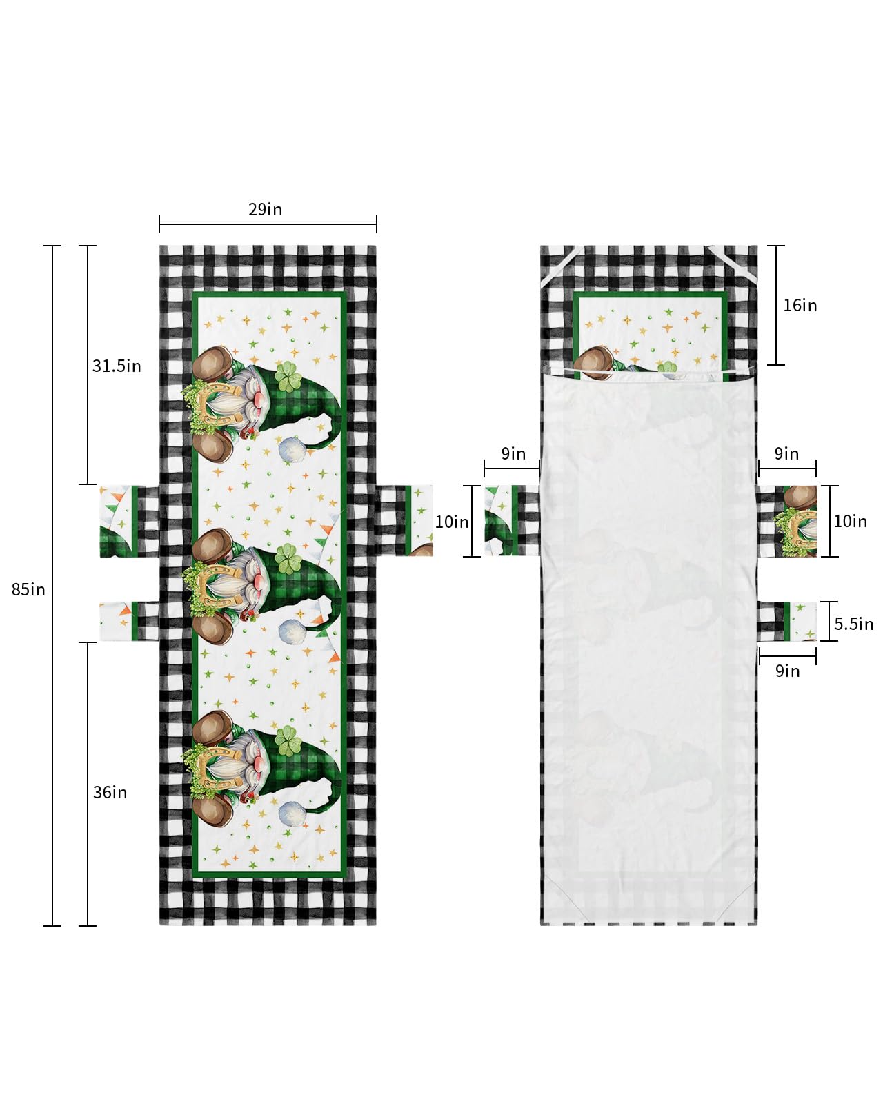 St. Patrick's Day, Beach Lounge Chair Towel Cover, Soft Chaise Lounge Towel with Side Pockets Patio Pool Chairs Cover for Beach/Pool Sunbathing 29x85 Clover Green Gnomes Country Plaid Watercolor
