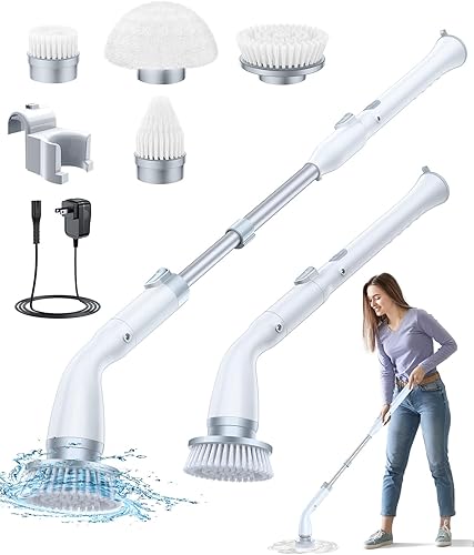 Cepillo de limpieza inalámbrico Axyra IPX7 2024 Axyra IPX7, limpiador eléctrico de 380 RPM para baño, ducha, bañera, lechada, baldosas con mango