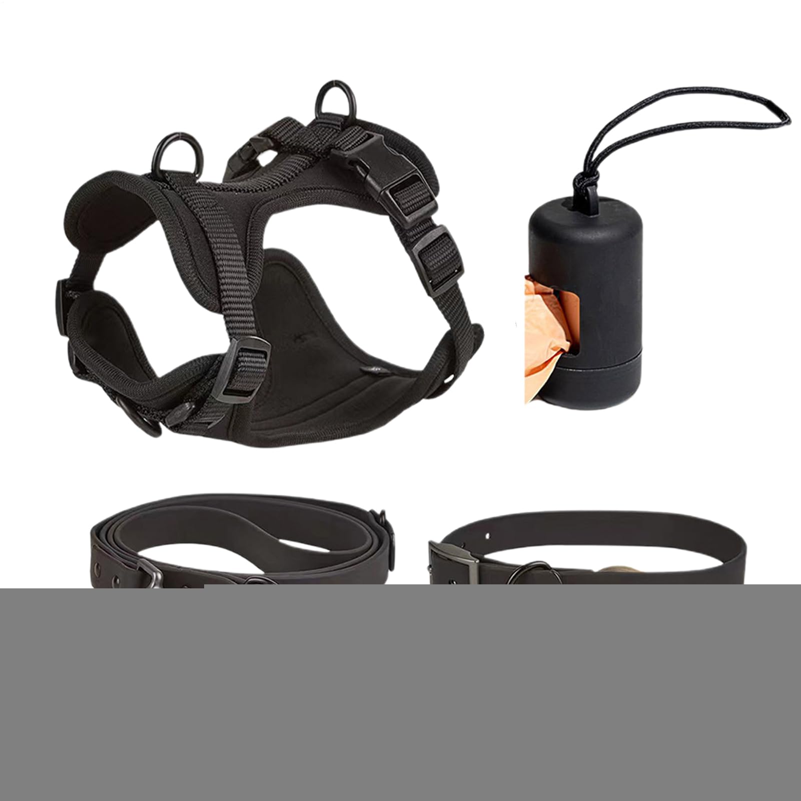 Juego de correas para perros, juego de arnés para perros, juego de arnés | para perros pequeños, arnés de collar y correa, arnés ajustable sin tirones con soporte para bolsas de excrementos