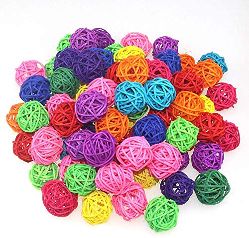 VUAOHIY 100 Pieces Bird Toy Rattan Balls Parrot Wicker Ball Birds Toy Parakeet Chewing Toys Pet Cage Bite Toys for Parakeet Budgie Cockatoo Decoration DIY Party Wedding 30mm Multi-Colored (100 Pcs) - Thumbnail 4