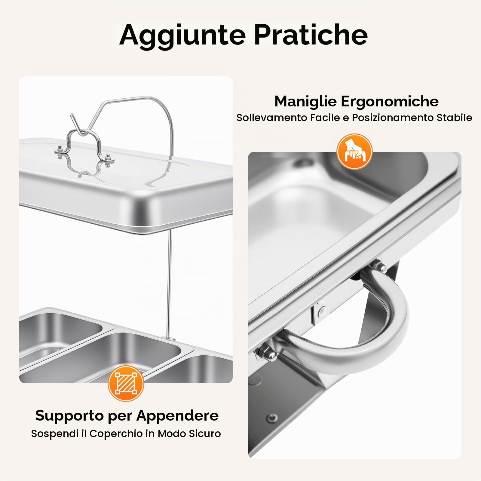 Set scaldavivande Chafing Dish, 9 l, 3 griglie, in acciaio inox, 55 x 35 x 26,3 cm, contenitore caldo per alimenti, scaldavivande a buffet