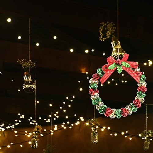 Miniatura 3 de TENDYCOCO Corona de cascabel de metal de Navidad, adorno de Navidad colgante para decoración de pared interior y exterior de Navidad