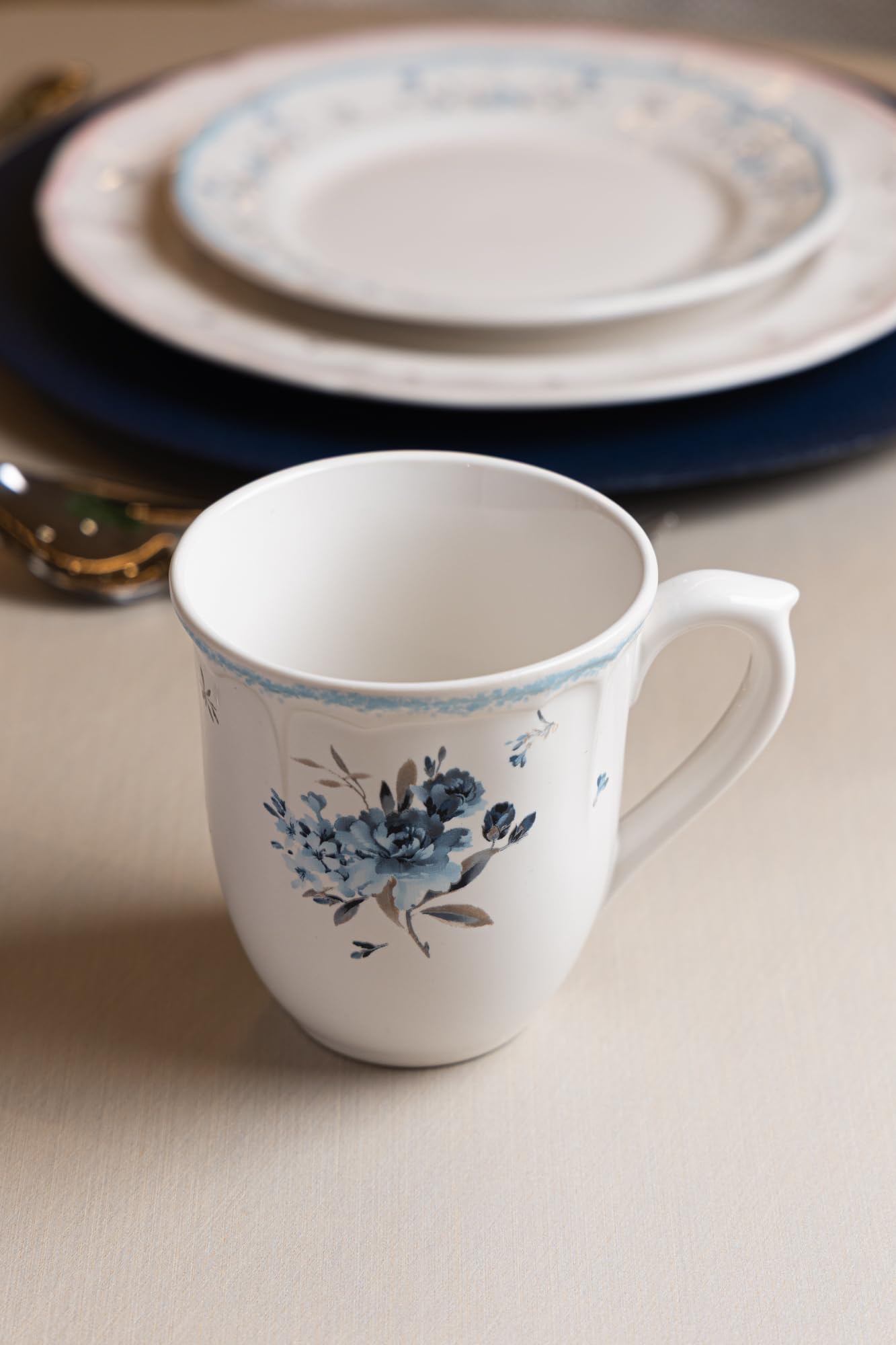 WOLFF - Caneca de Cerâmica Florescer, Azul, 330ml, Caneca para