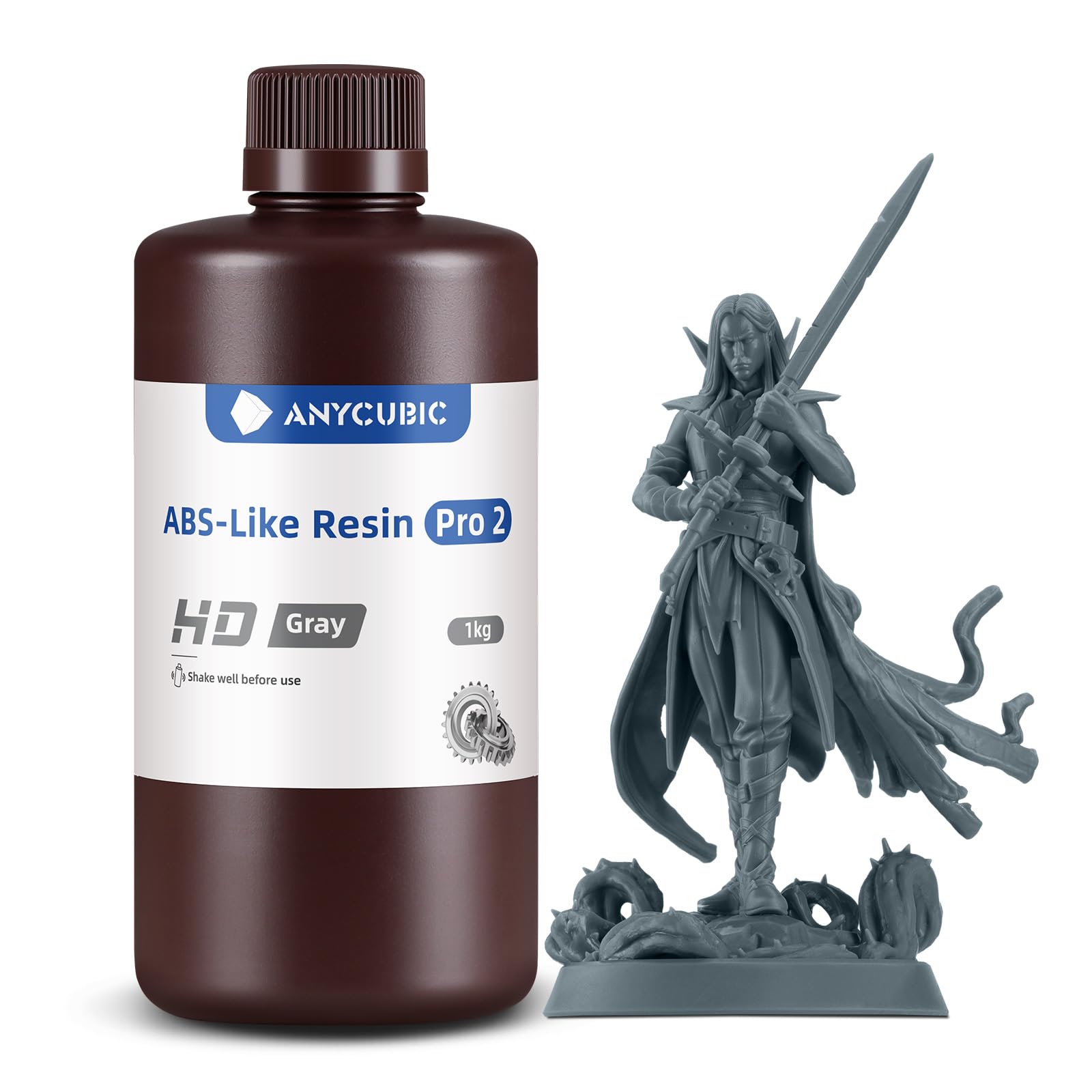 ANYCUBIC ABS-Like Résine Pro 2, Résine pour Imprimante 3D à Haute Résistance et Ténacité, Haute Précision, Résine Durcissant aux UV 405 nm pour Imprimantes 3D MSLA/LCD/DLP, HD Gris 1000g