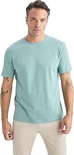 ديفاكتو تيشرت جديد منسوج بقصة عادية ورقبة دائرية ضيقة واكمام قصيرة للرجال E1091AX، لون اخضر، مقاس S