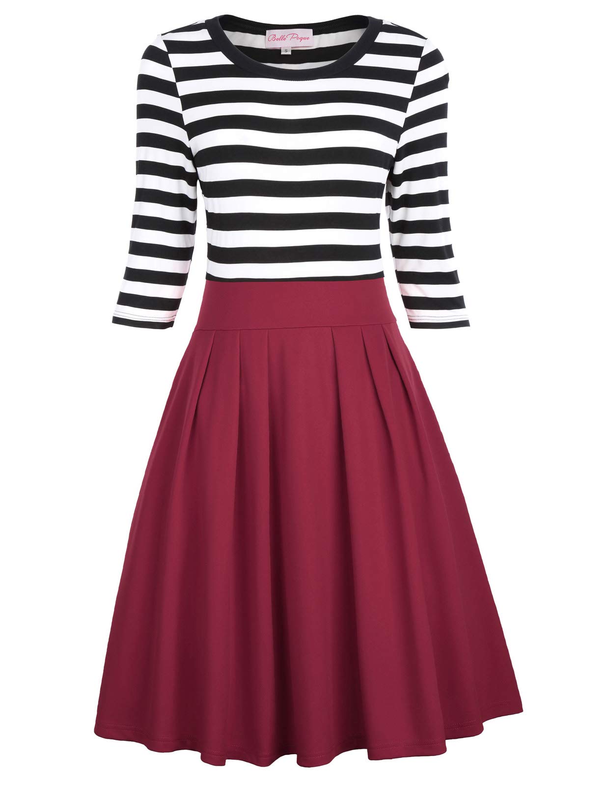 Women's Classy Scoop Neck Striped Retro Swing Dress