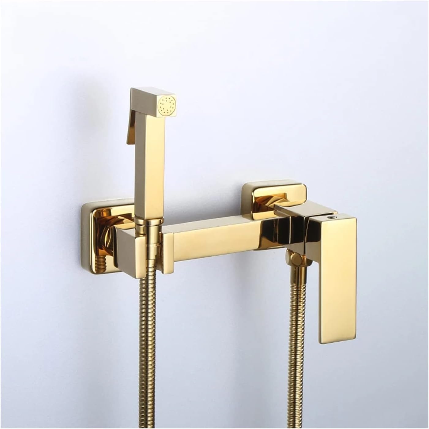 Gold Square Toilet Handheld Bidet Sprayer with 1.5m Stainless Steel Hose, Wall Mounted Brass Hot and Cold Toilet Hand Shower Kit Hygiene
