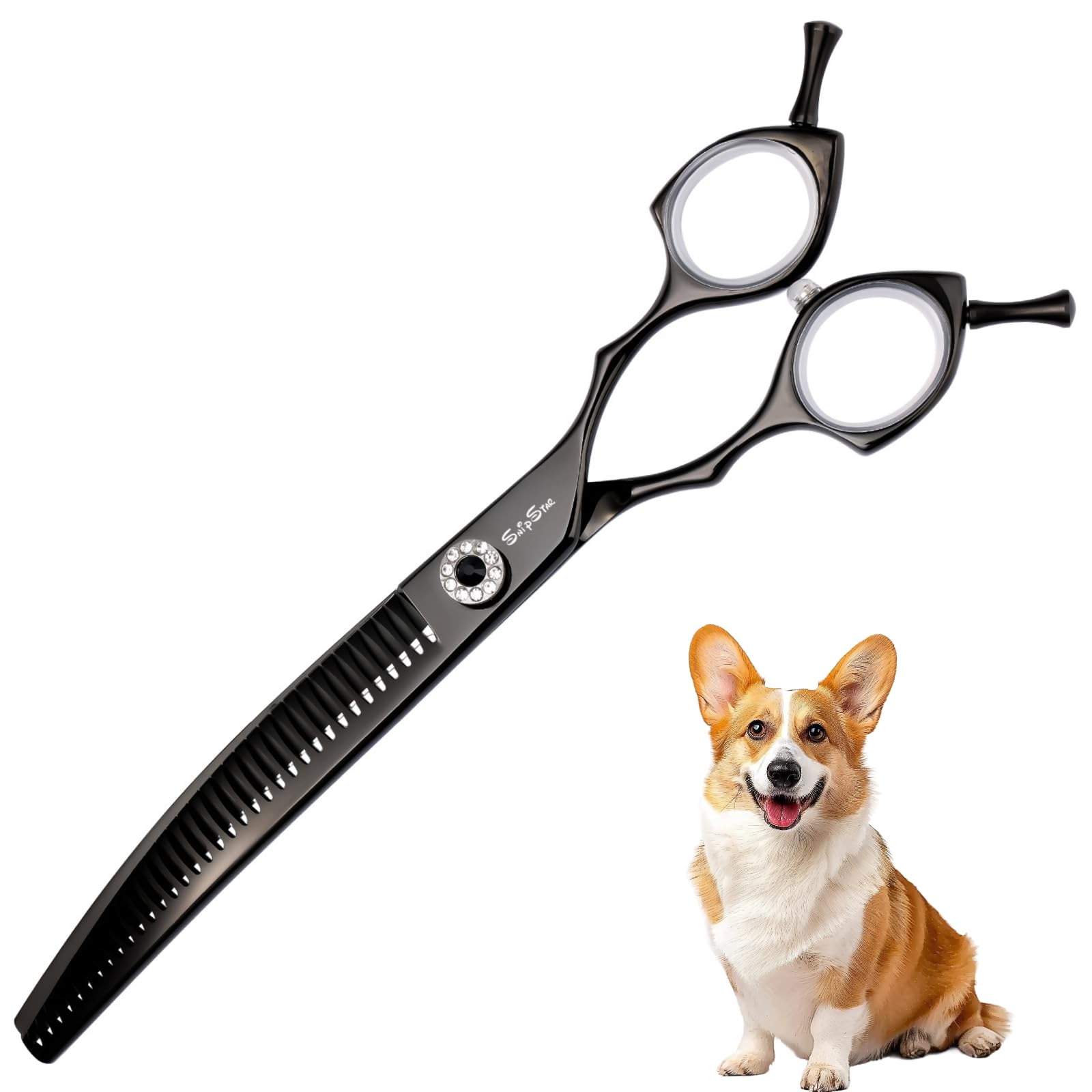 7.5 Zoll Professionelle Haustier gebogene Chunker Schere 25 Grad Biege Schwarz High-End Groomers Schere 35 Zähne, Verdünnungsrate 65%
