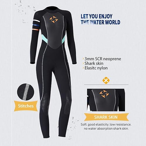 Miniatura 2 de UXZDX - Traje de baño de neopreno de 0.118in + piel de tiburón, traje de baño para mujer, traje de baño húmedo para mantener el calor, surf, buceo,