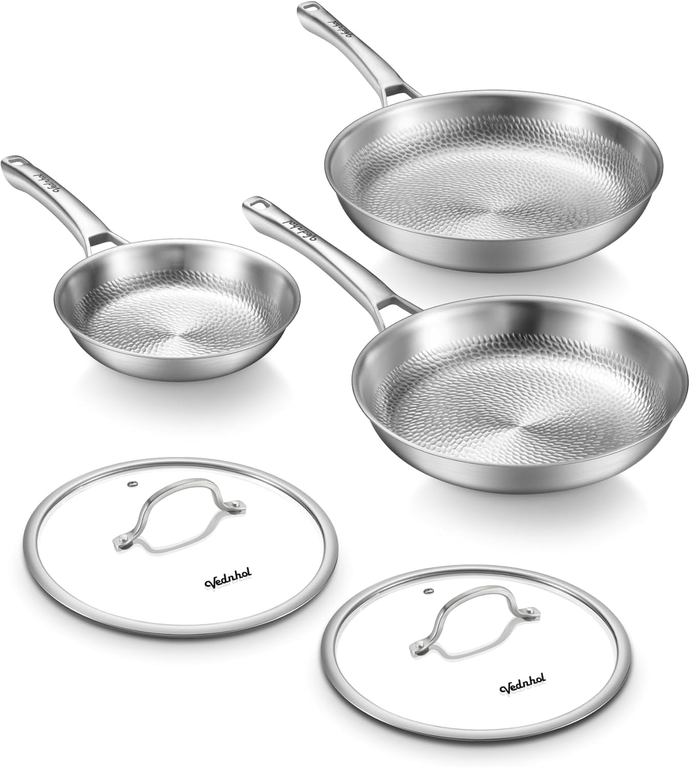 SNOWCLAD Titan Pfanne Pfannenset 3-teilig mit 2 Deckel,Titan Pfanne Unbeschichtet, Bratpfanne fur Induktion,PFOA/PFAS/PTFE frei, Spulmaschinen& Ofenfest