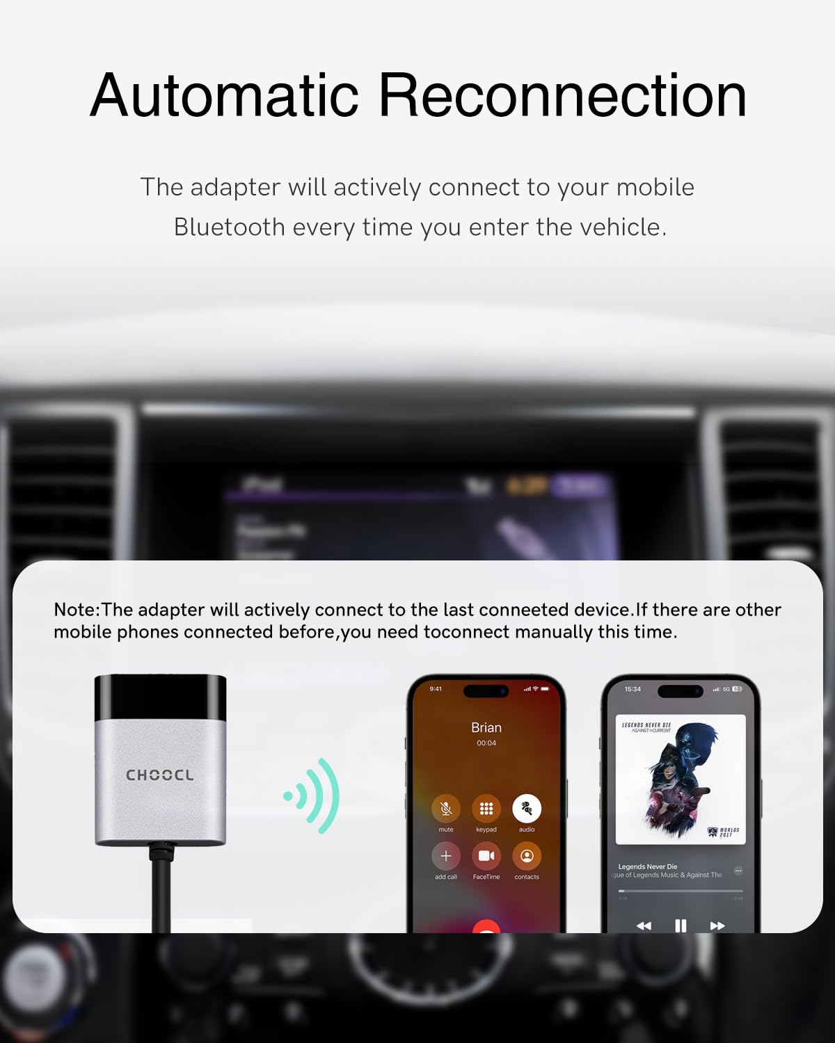 Adaptador Bluetooth USB para música, Puerto OEM, Autos selectos | Compatible con modelos selectos de Infiniti,Honda,Toyota,Lexus,Volvo y Ford,aptX HD/LL ayuda a reducir la latencia.