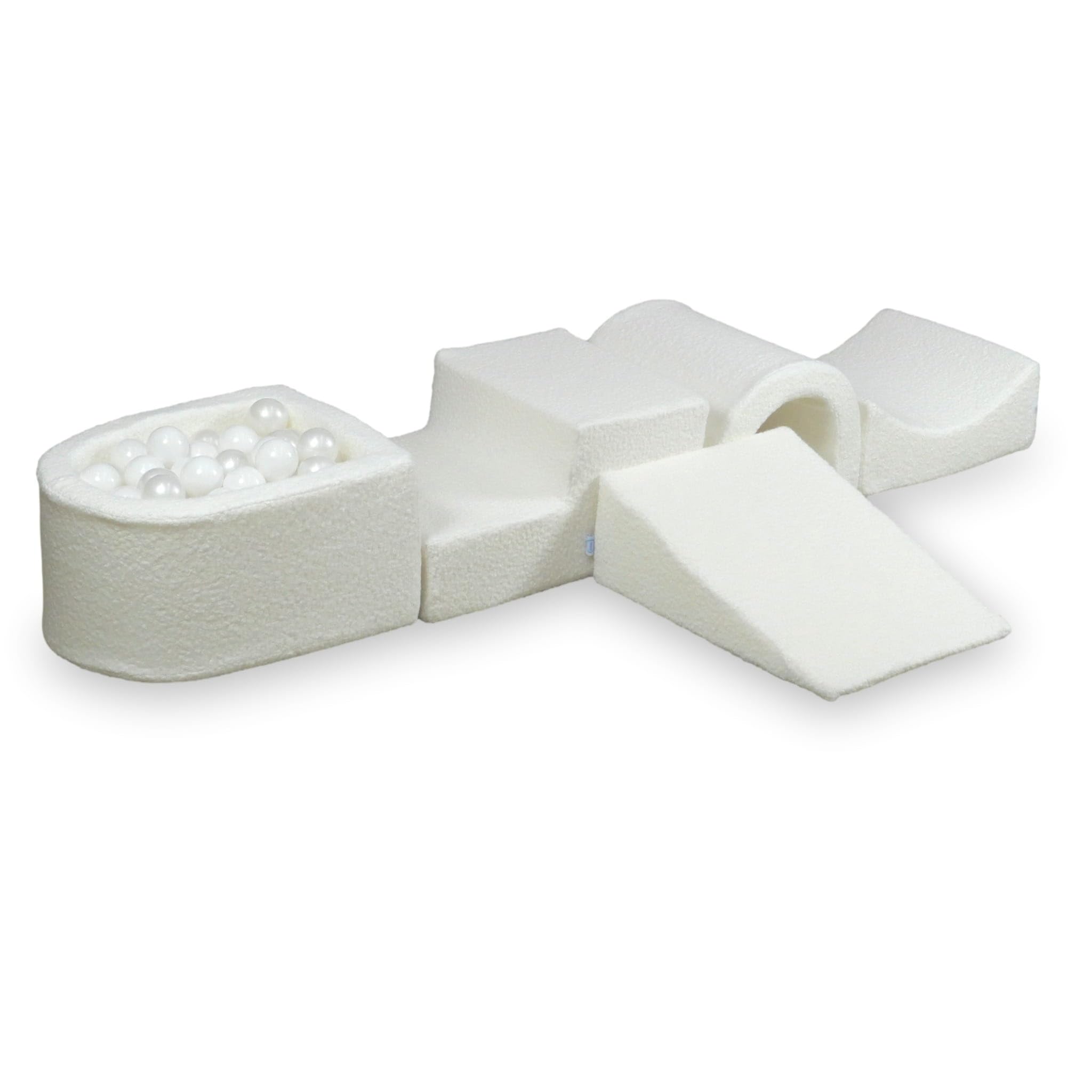 Mimii Parco giochi in schiuma con ponte e piscina di palline Bouclé bianco - Giocattolo da arrampicata per bambini e neonati - 100 palline: bianco/perla