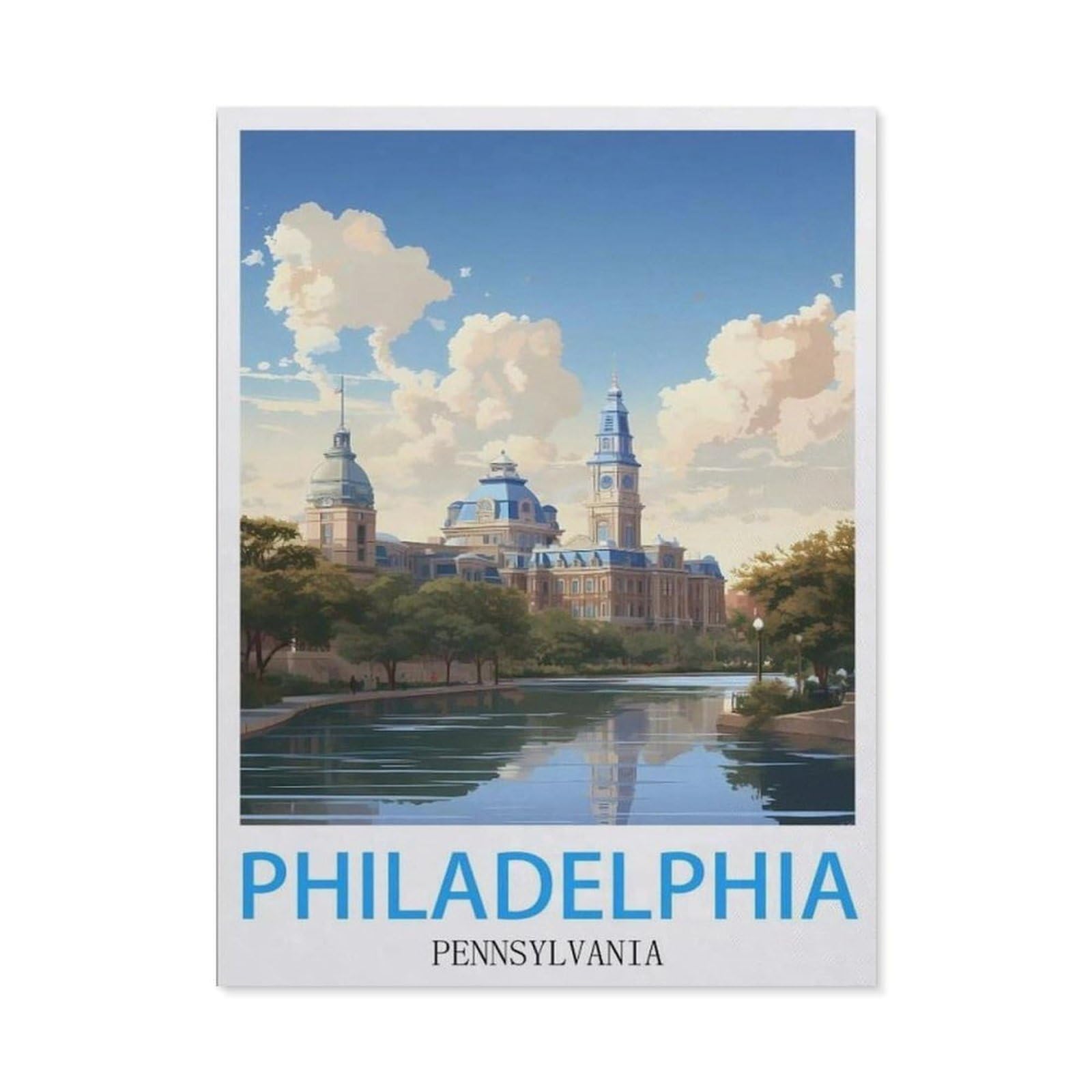 Beayodkp （50 X 60 Cm/19.68 X 23.62 Inches） Philadelphia Pennsylvania Vintage Travel Poster，5D Diy Diamond Painting Full Round Drill Diamond Embroidery Cross Stitch Rhinestone Mosaic Paintings Art-Cd30
