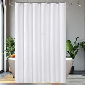 White Washable Fabric Shower Curtain Liner,Waterproof Cloth Shower Liner Machine Washable 72 x 72 inch Hotel Quality Bathroom Shower Curtain with Hooks Quick Dry Shower Curtains for Bathroom