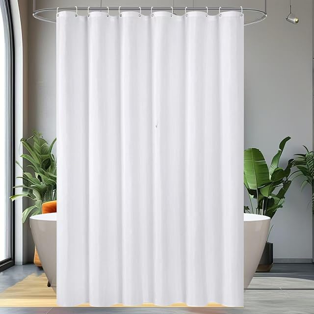 Linge de douche en tissu lavable blanc,Linge douche imperméable à l'eau 72 x 72 inch Hôtel Qualité Salle de bain Rideau de douche avec crochets Rideaux de douche à sec rapide pour salle de bains