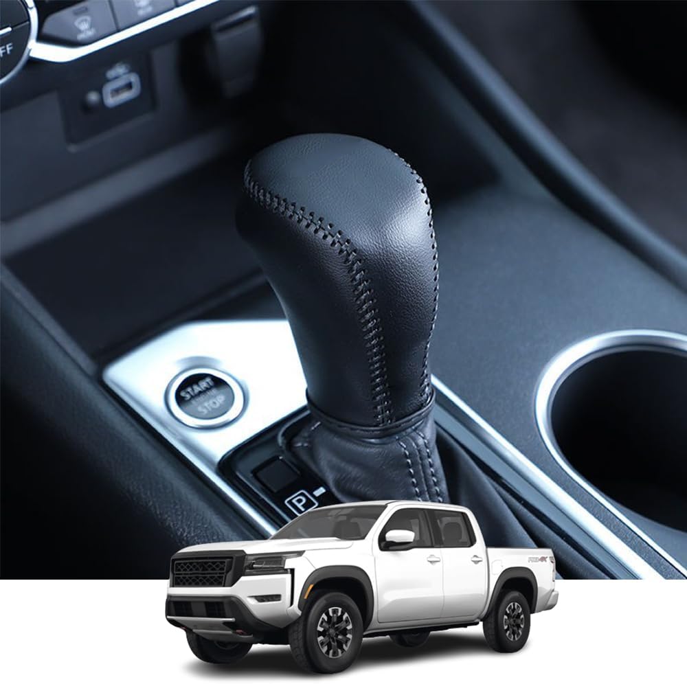 Kakash Custom Interior Accessories for Nissan Frontier 2022 2023 2024 2025 Leather Automatic Gear Shift Knob Cover,Transimission Boots Shift Lever Sheath(Black Stitches)