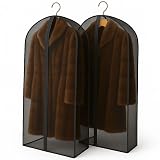 Mink Coat Storage Bag for Long Coats – 2 Pack 55'x24' Garment Bags with 7-Inch Structured Side Width, Clear Body, Smooth Zipper, and Hanger Opening for Tall Fur Coats & Closet Storage