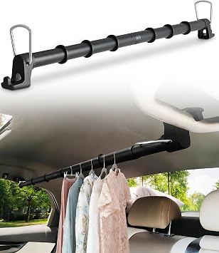 Beinhome Telescoping Car Clothes Hanger Bar 30 to 63 Inches Adjustable, Heavy Duty Clothing Rod for Car, Detachable 3-Rod Design for SUV, Truck, Van, RVs - Wrinkle-Free Travel Garment Organizer
