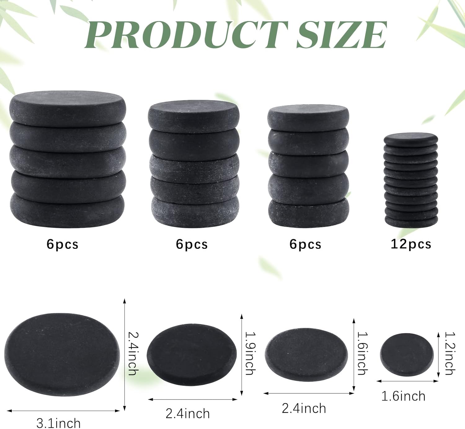 Patelai 30 Pcs Hot Stones for Massage, Basalt Hot Rocks Massage Rocks Kit Black Smooth Stones Set for Professional Home Spa Warming Relaxation and More, 4 Sizes