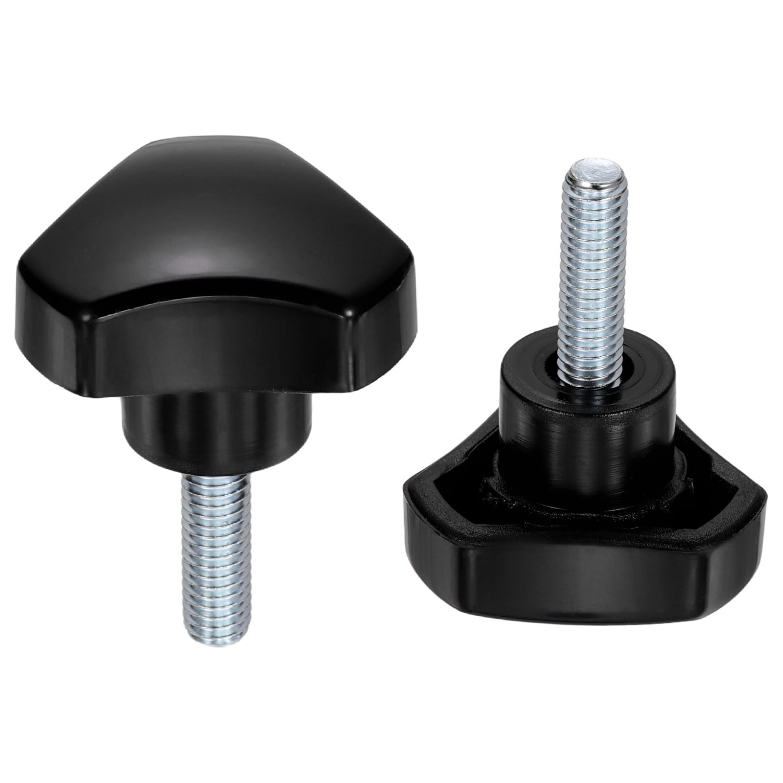 sourcing map 2 Pcs Triangle Handle Knobs M6 x 25mm (1mm Pitch) Male Thread Metric Carbon Steel Hand Tightening Clamping Screws Threaded Stud Knob Bolts for Woodworking Jigs, Black