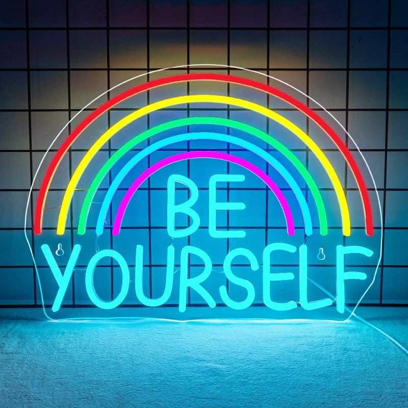 Image of WLHOPE Be Yourself Neon Sign Be Yourself Neon Signs for Wall Decor Rainbow Neon Lights Classroom LED Light Up Sign for Bedroom Bookstore Reading Room Library Study Room Decoration