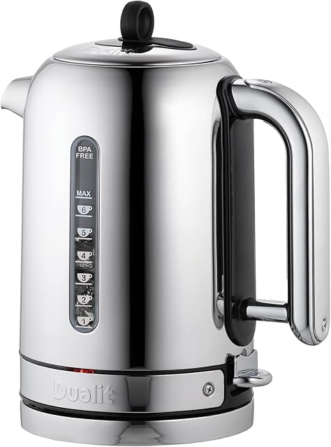 Dualit Classic Kettle | Polished Stainless Steel with Black Trim | Quiet boiling kettle | 90 Second Boil Time | 1.7 L Capacity, 2.3 kW | 72796